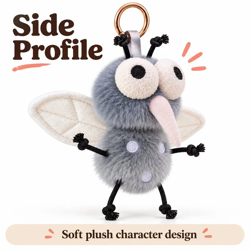 Gray Mosquito Plush Keychain — additional angle concept.