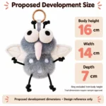Gray Mosquito Plush Keychain — proposed size reference; dimensions require sample confirmation.