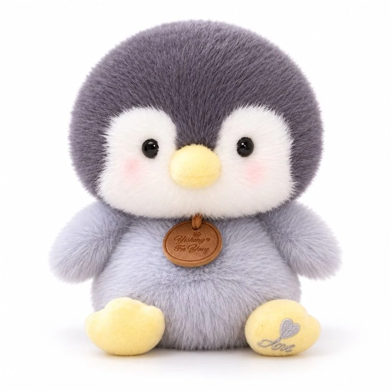 Fluffy Gray Penguin Plush; AI concept reference, final sample and specifications to be confirmed.