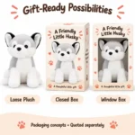 Compact Gray White Husky Plush — optional packaging concept; final artwork, fit and quotation require confirmation.
