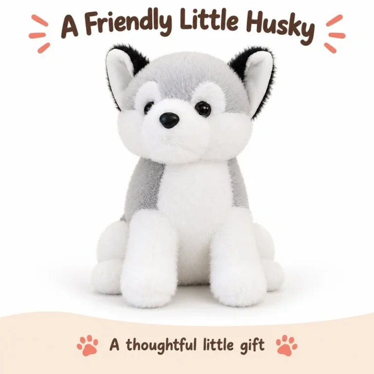 Compact Gray White Husky Plush