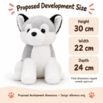 Compact Gray White Husky Plush — proposed size reference; dimensions require sample confirmation.