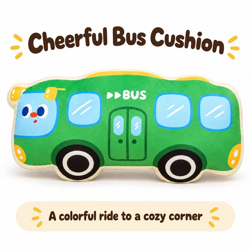 Green Bus Plush Cushion