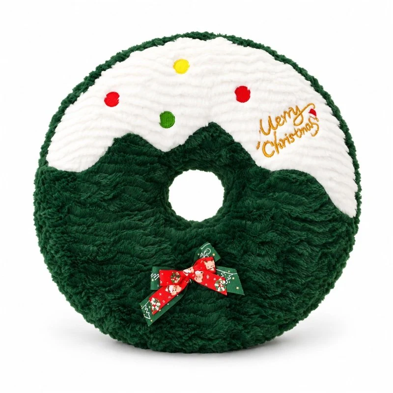 Green Christmas Wreath Plush Cushion