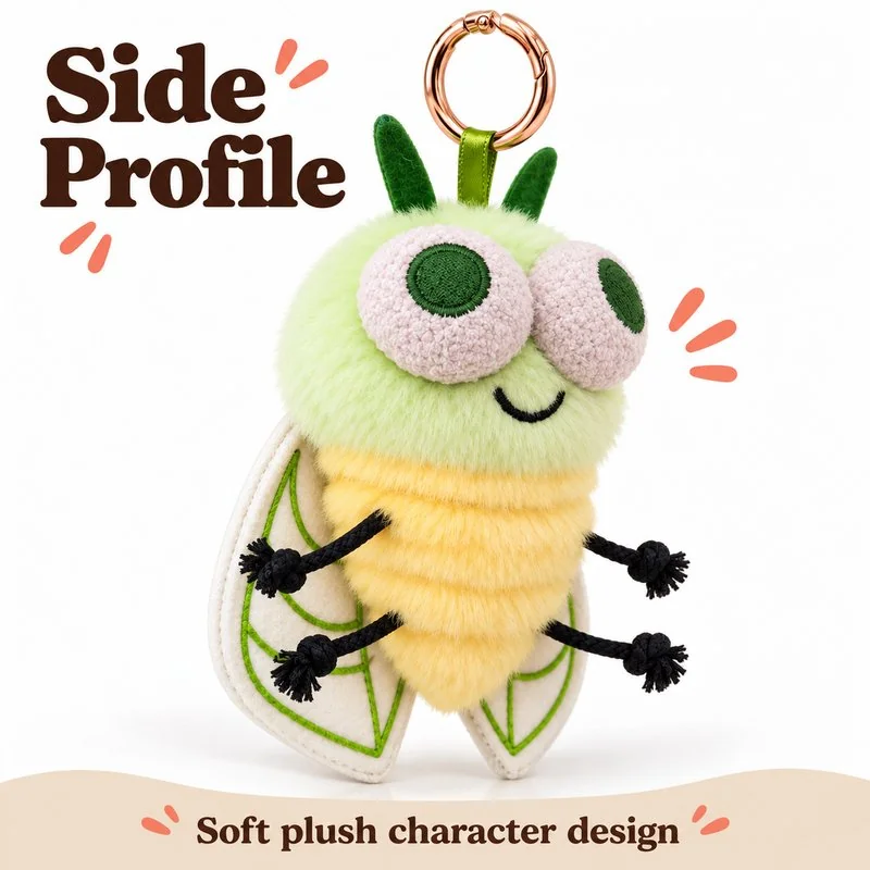 Green Cicada Plush Keychain — additional angle concept.