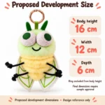 Green Cicada Plush Keychain — proposed size reference; dimensions require sample confirmation.