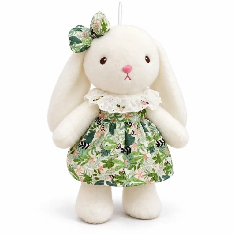 Green Floral Dress Rabbit Plush