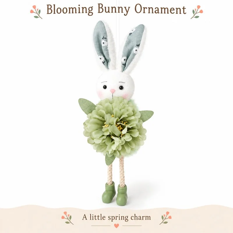 Green Flower Long Leg Bunny Ornament