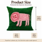 Green Folk Art Lion Pillow — proposed size reference; dimensions require sample confirmation.