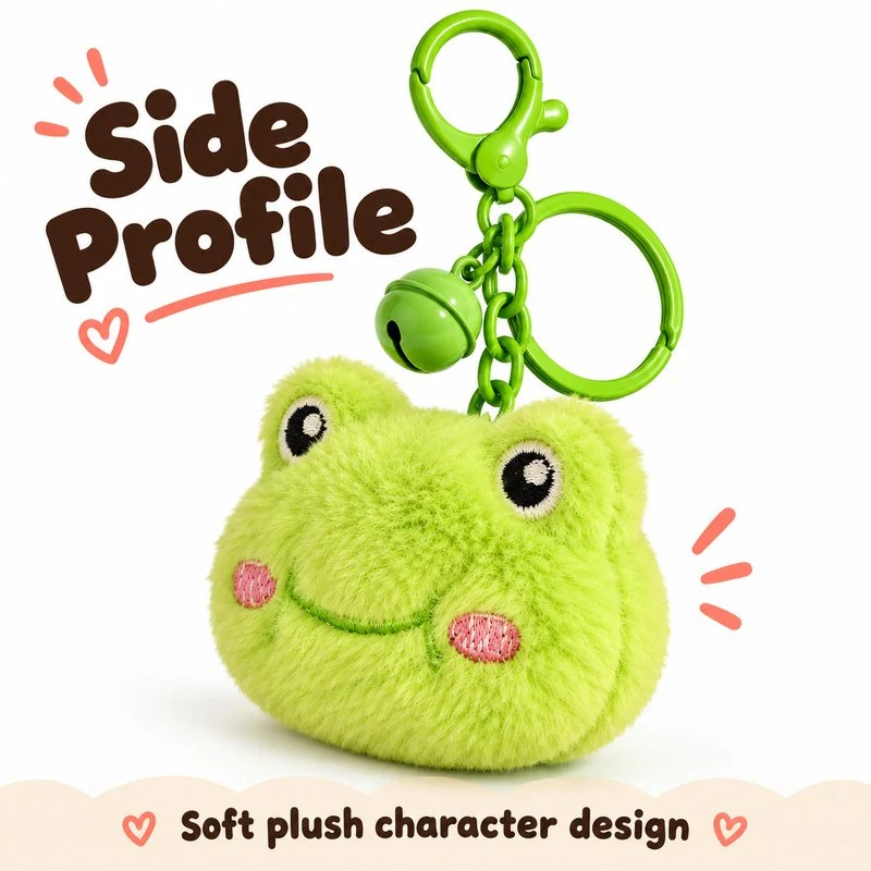 Green Frog Face Plush Keychain — additional angle concept.