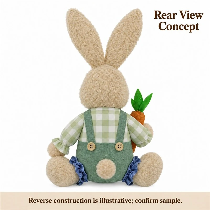 Green Gingham Easter Bunny Plush — reverse construction concept.
