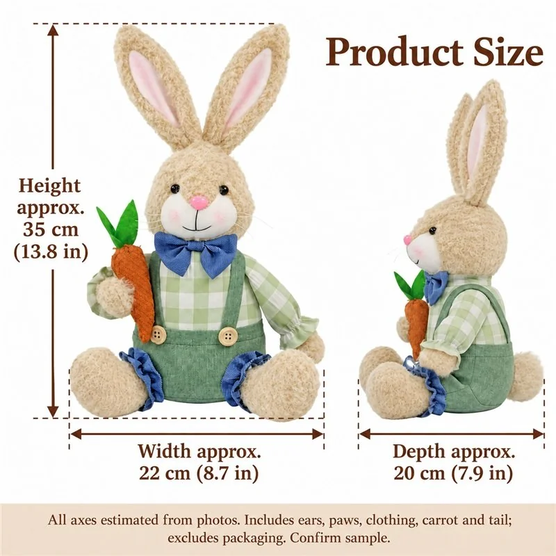 Green Gingham Easter Bunny Plush — proposed size reference; dimensions require sample confirmation.