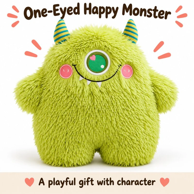 Green One Eyed Furry Monster Plush