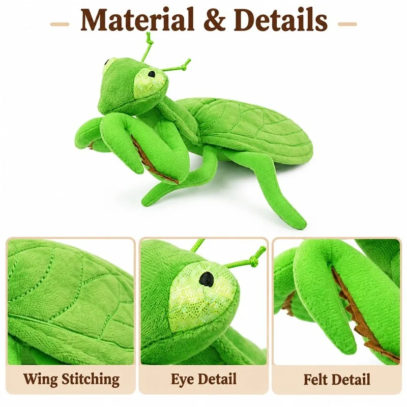 Green Praying Mantis Plush Toy — construction detail concept