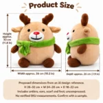 Green Scarf Reindeer Plush — proposed size reference; dimensions require sample confirmation.