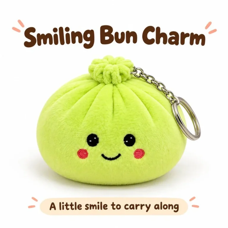 Green Smiling Bun Plush Keychain