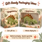 Green Stegosaurus Plush — optional packaging concept; final artwork, fit and quotation require confirmation.