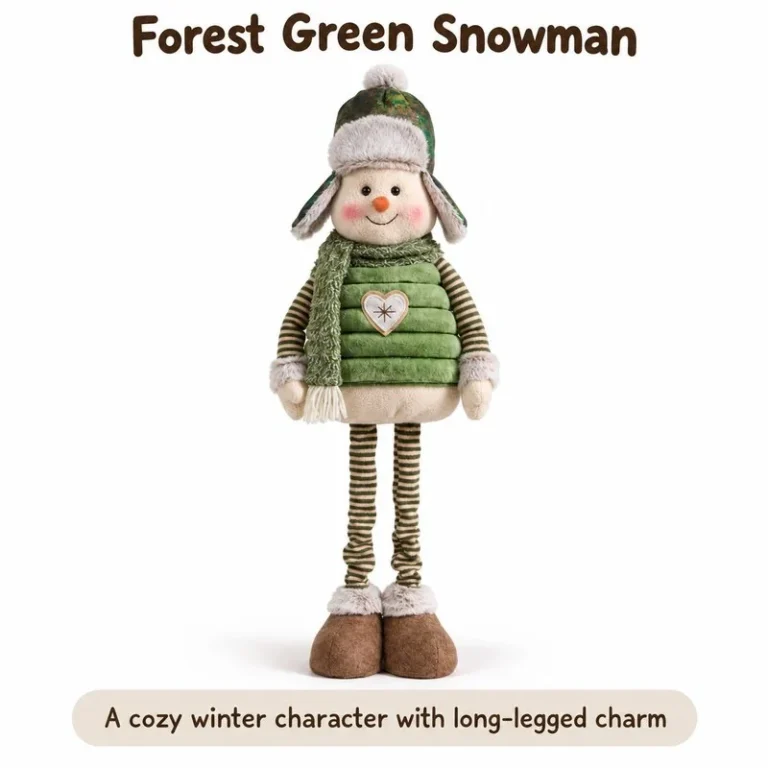 Green Striped Leg Snowman Plush