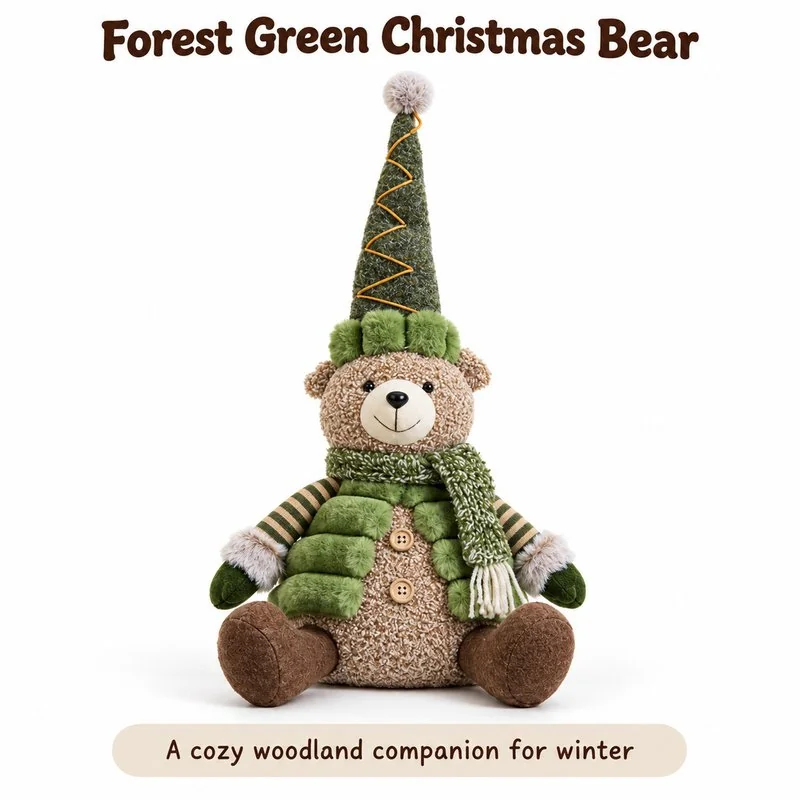 Green Tall Hat Christmas Bear Plush