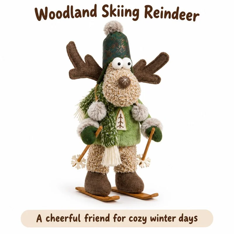 Green Woodland Skiing Reindeer Plush