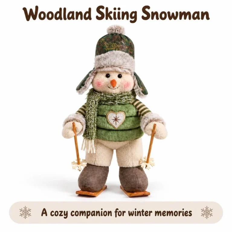 Green Woodland Skiing Snowman Plush
