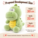 Green Yellow Belly Dinosaur Plush — proposed size reference; dimensions require sample confirmation.
