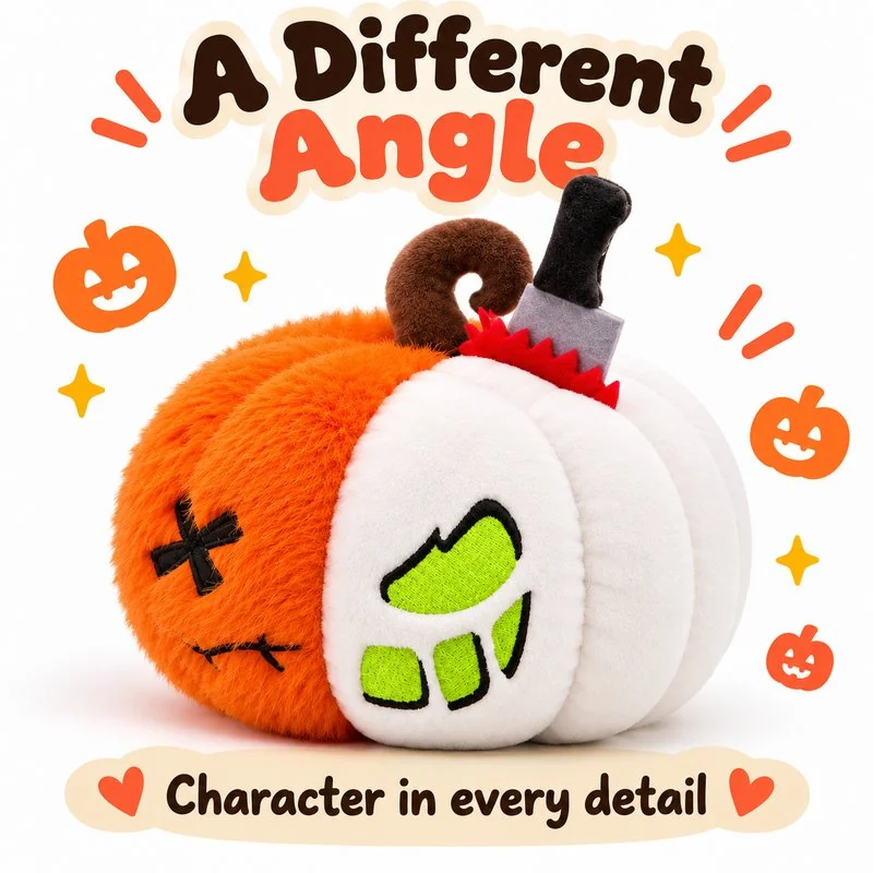 Half Skull Halloween Pumpkin Plush — additional angle concept.