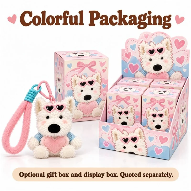 Heart Sunglasses Westie Plush Keychain — optional packaging concept; final artwork, fit and quotation require confirmation.