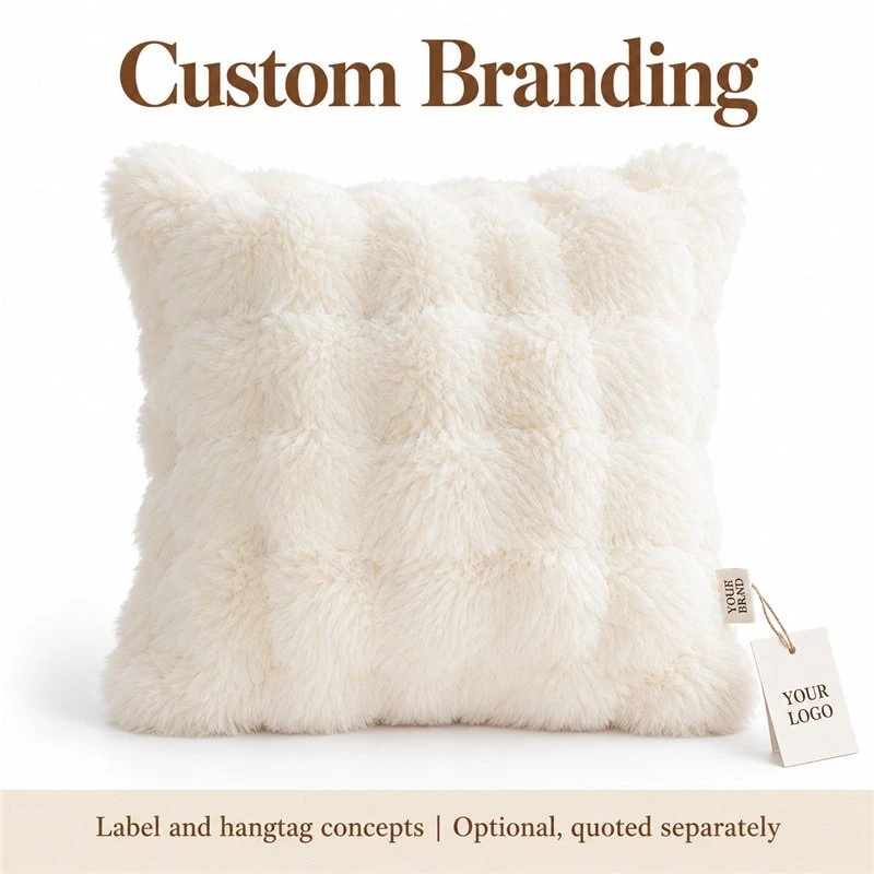 Customization concept for ivory bubble texture plush cushion; feasibility and sample approval required.