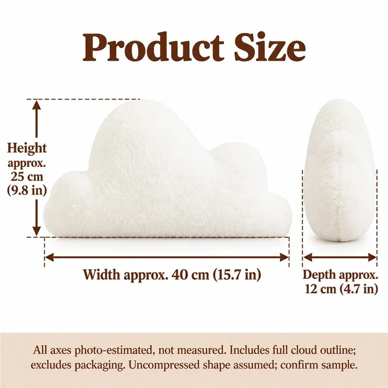 Plain Ivory Cloud Plush Pillow — proposed size reference; dimensions require sample confirmation.