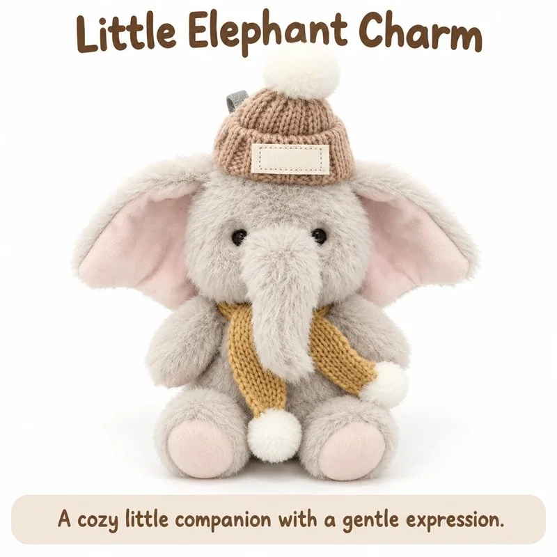 Knit Hat Scarf Elephant Plush; AI concept reference, final sample and specifications to be confirmed.