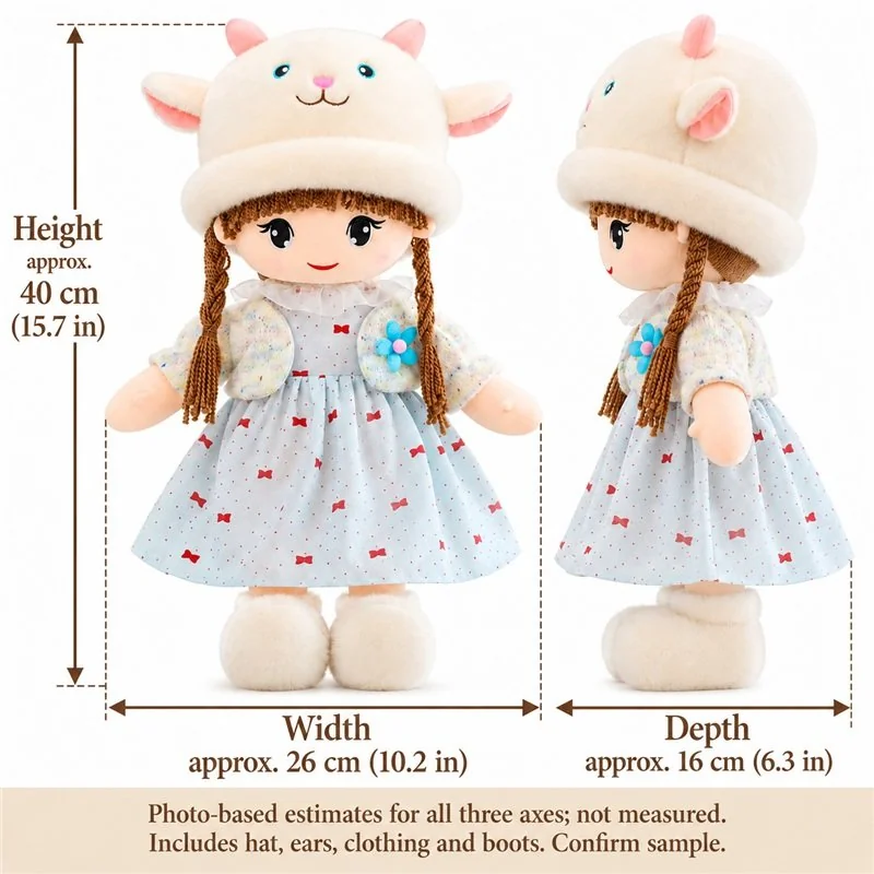 Lamb Hat Princess Cloth Doll — proposed size reference; dimensions require sample confirmation.