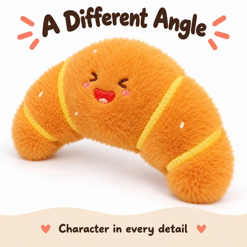 Laughing Croissant Plush Charm — additional angle concept.