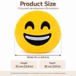 Laughing Face Emoji Plush Pillow — proposed size reference; dimensions require sample confirmation.