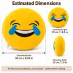 Laughing Tears Emoji Plush Pillow — proposed size reference; dimensions require sample confirmation.