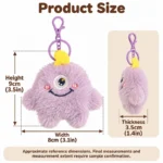 Lilac One Eyed Monster Plush Keychain — proposed size reference; dimensions require sample confirmation.