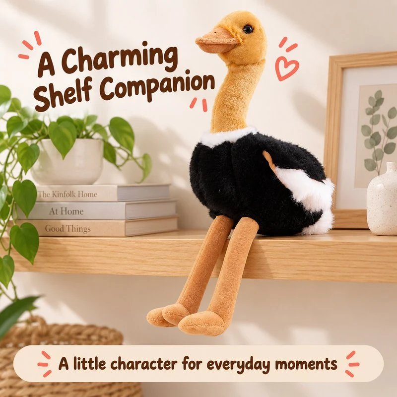 Illustrative application scene featuring long leg ostrich stuffed animal; setting is a concept.
