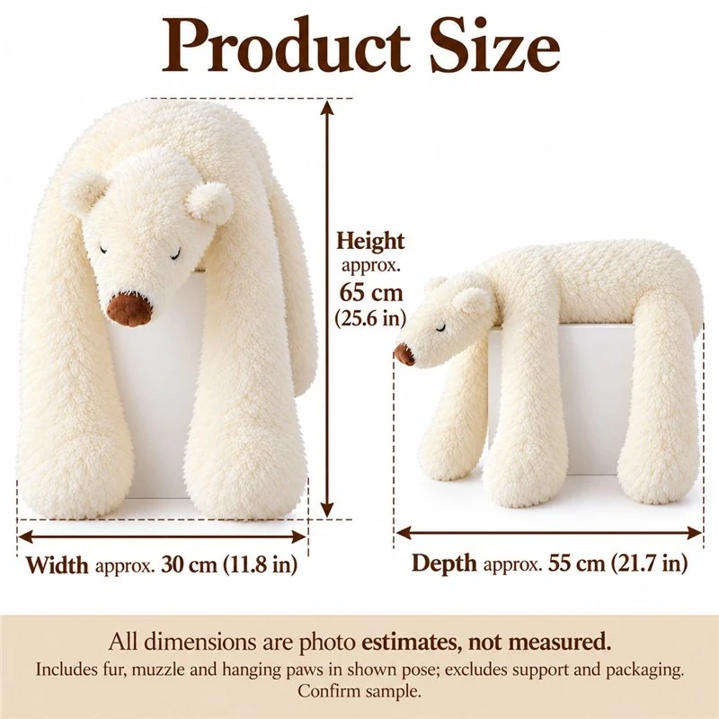 Long Limb Polar Bear Plush — proposed size reference; dimensions require sample confirmation.