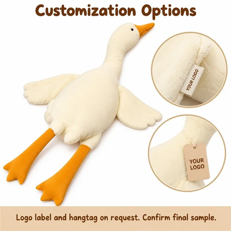 Customization concept for long neck goose plush; feasibility and sample approval required.