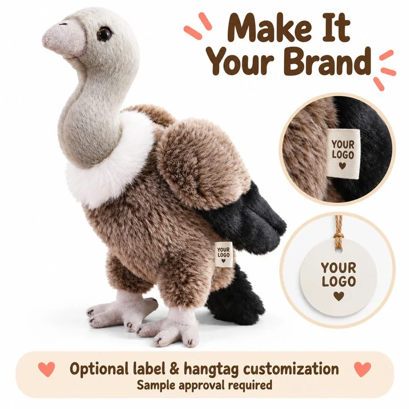 Customization concept for long neck vulture plush toy; feasibility and sample approval required.