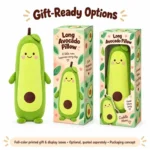 Long Avocado Body Pillow — optional packaging concept; final artwork, fit and quotation require confirmation.