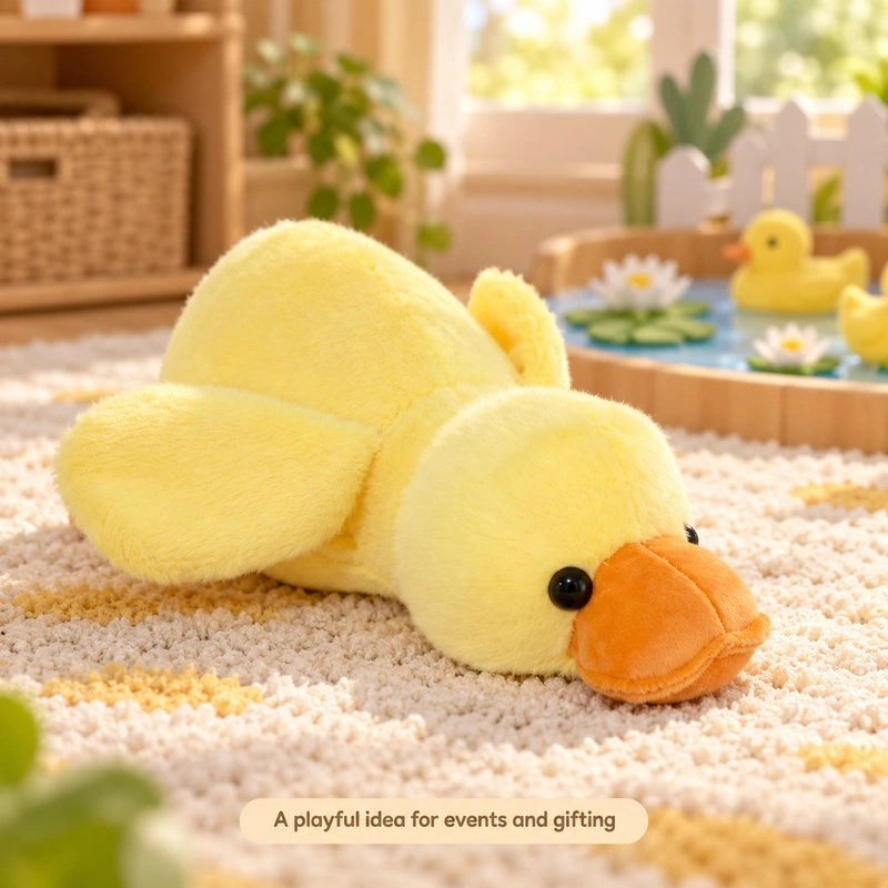 Illustrative application scene featuring lying yellow duck stuffed animal; setting is a concept.
