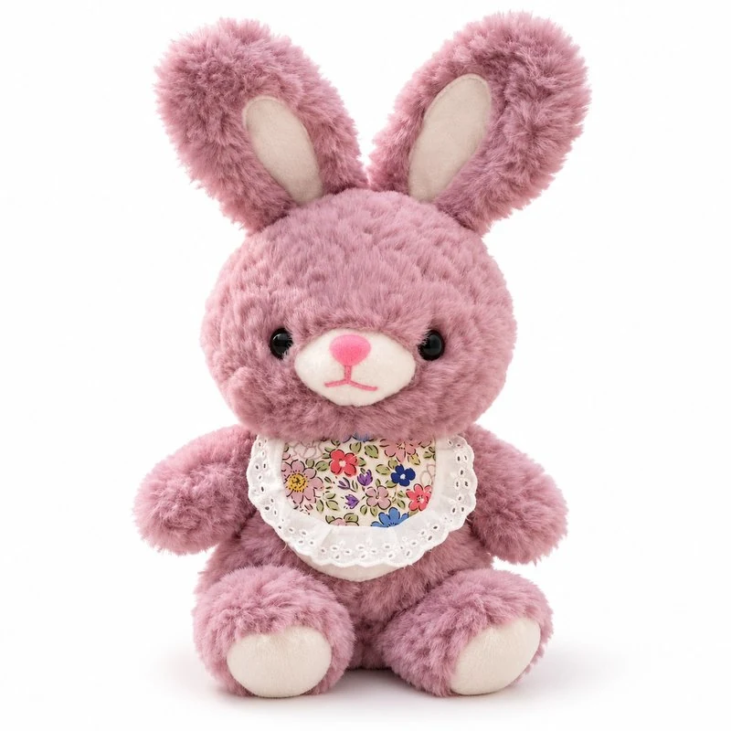 Mauve Floral Bib Rabbit Plush