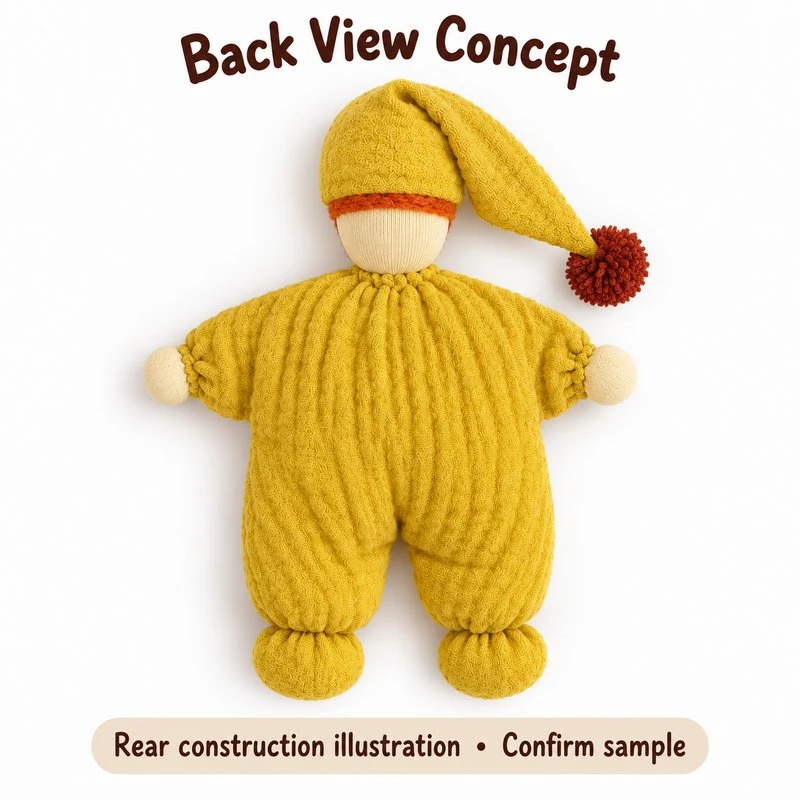Mustard Sleeping Cloth Doll — reverse construction concept.