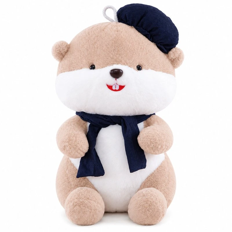 Navy Beret Scarf Animal Plush