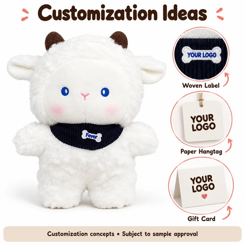 Customization concept for navy scarf white lamb plush; feasibility and sample approval required.