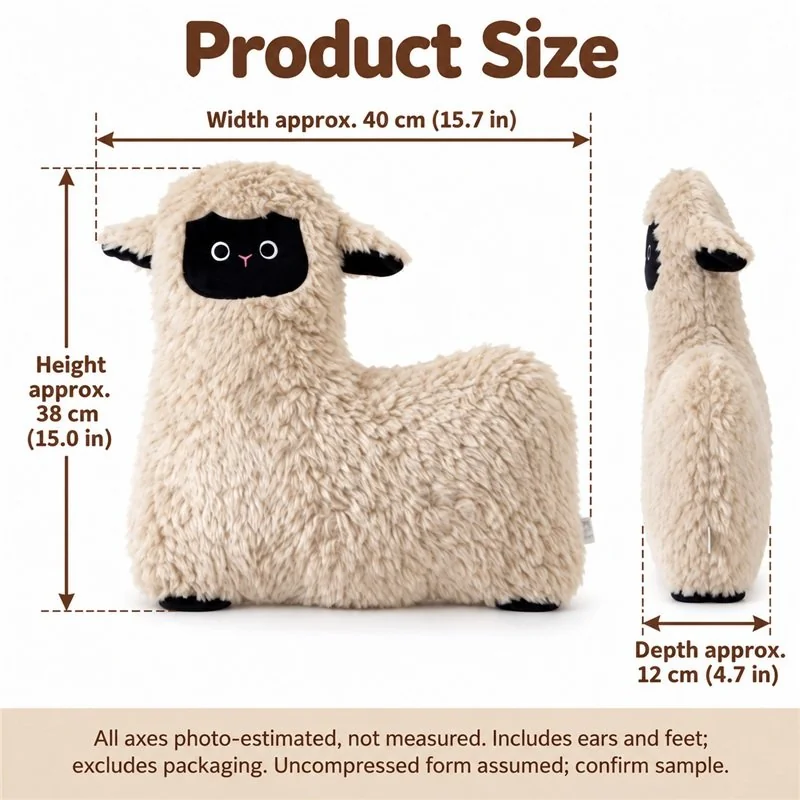 Oatmeal Black Face Sheep Plush Pillow — proposed size reference; dimensions require sample confirmation.