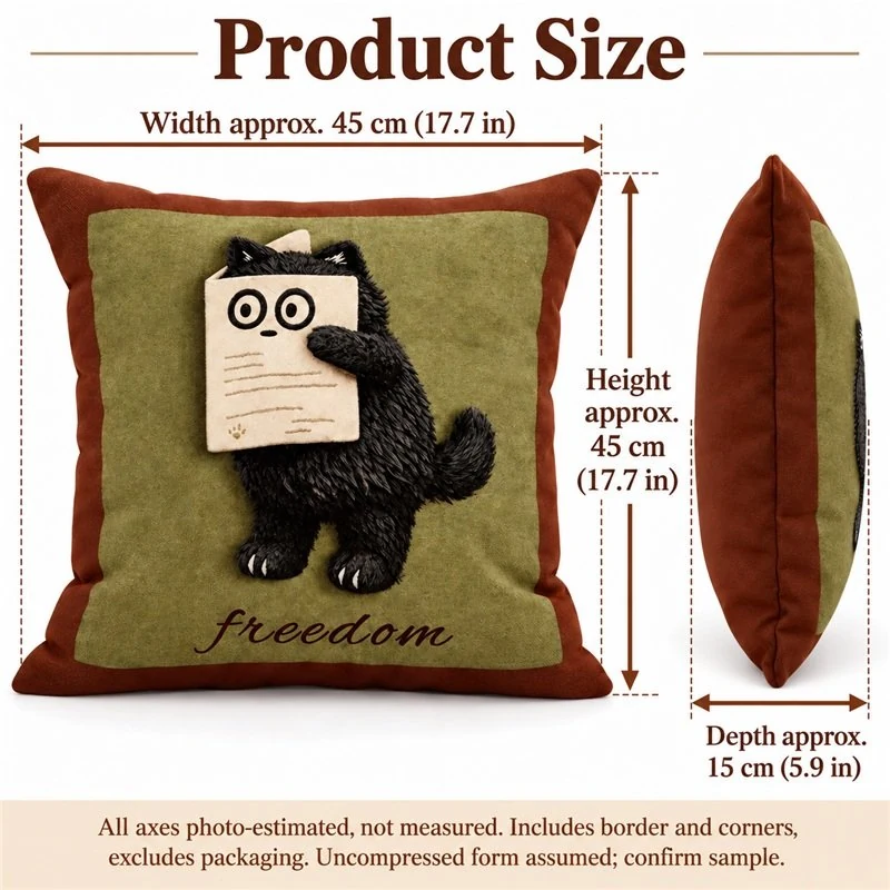 Rectangular Black Cat Print Pillow — proposed size reference; dimensions require sample confirmation.