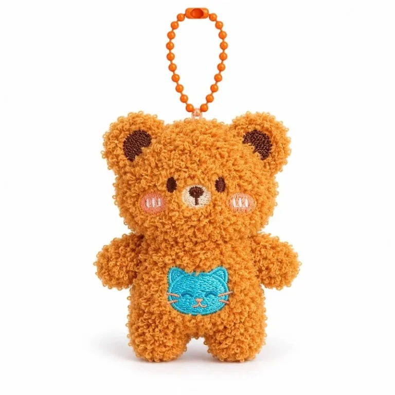 Orange Curly Bear Plush Keychain