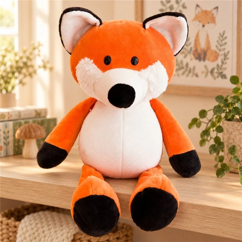 Illustrative application scene featuring long arm orange fox plush; setting is a concept.